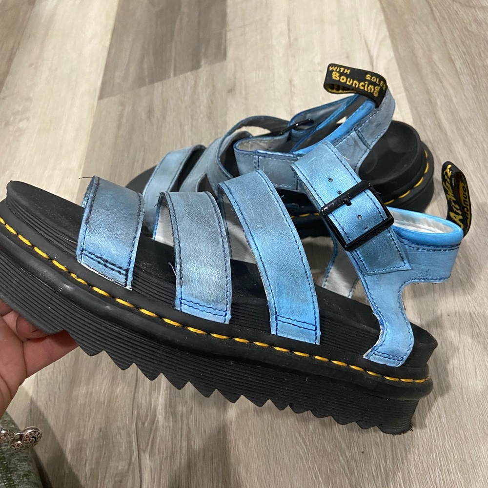 Dr. Martens Metallic Blue Sandals with Rugged Sole